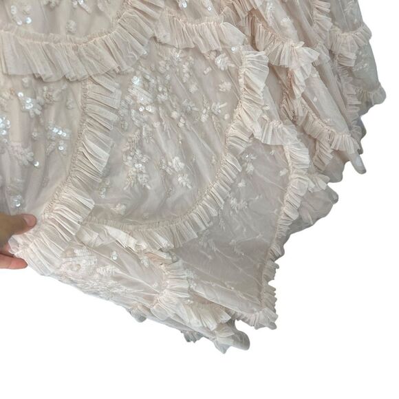 Mac Duggal WMNS 12 Blush Sequined Scallop Ruffle Tiered V Neck Gown Flirty Fun - Picture 5 of 12